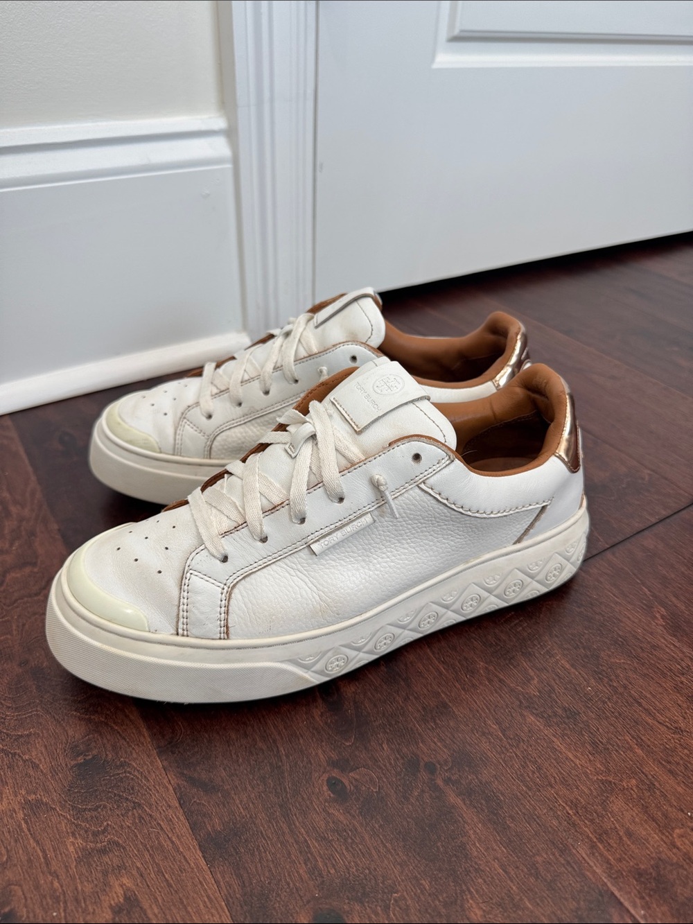 Tory Burch Men’s White Leather Sneakers Shoes Luxury Logo, size 10 - Picture 4 of 9